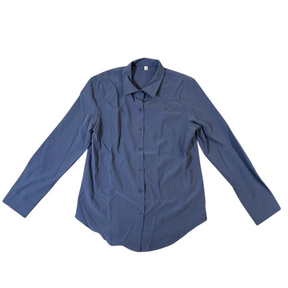 Siliteelon Luxury Women Blue Button Down Long Sleeve Size M Design In Paris